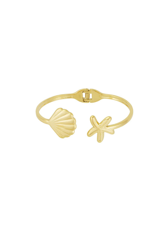Coastal Charm Starfish & Shell Silver Bangle