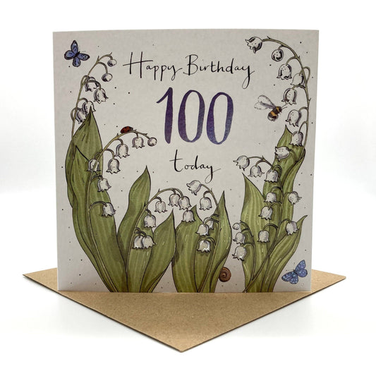 100th Birthday Card - Lily of the Valley