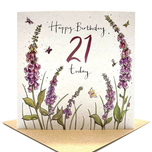21st Birthday Card - Foxgloves