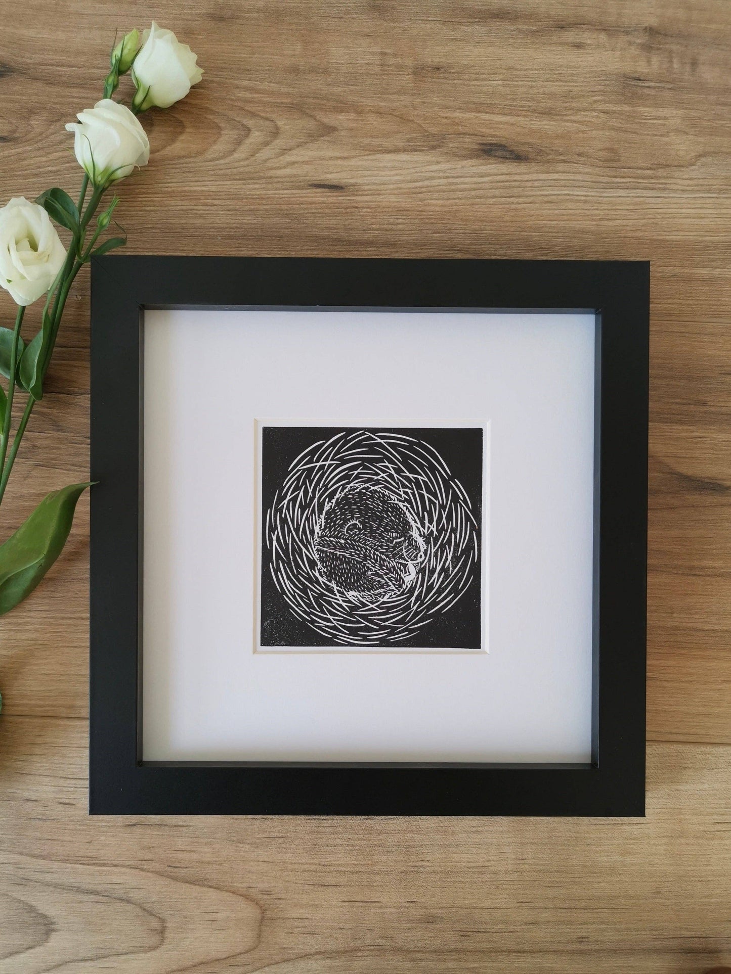 Sleepy Torpid Hazel Dormouse Linocut Print
