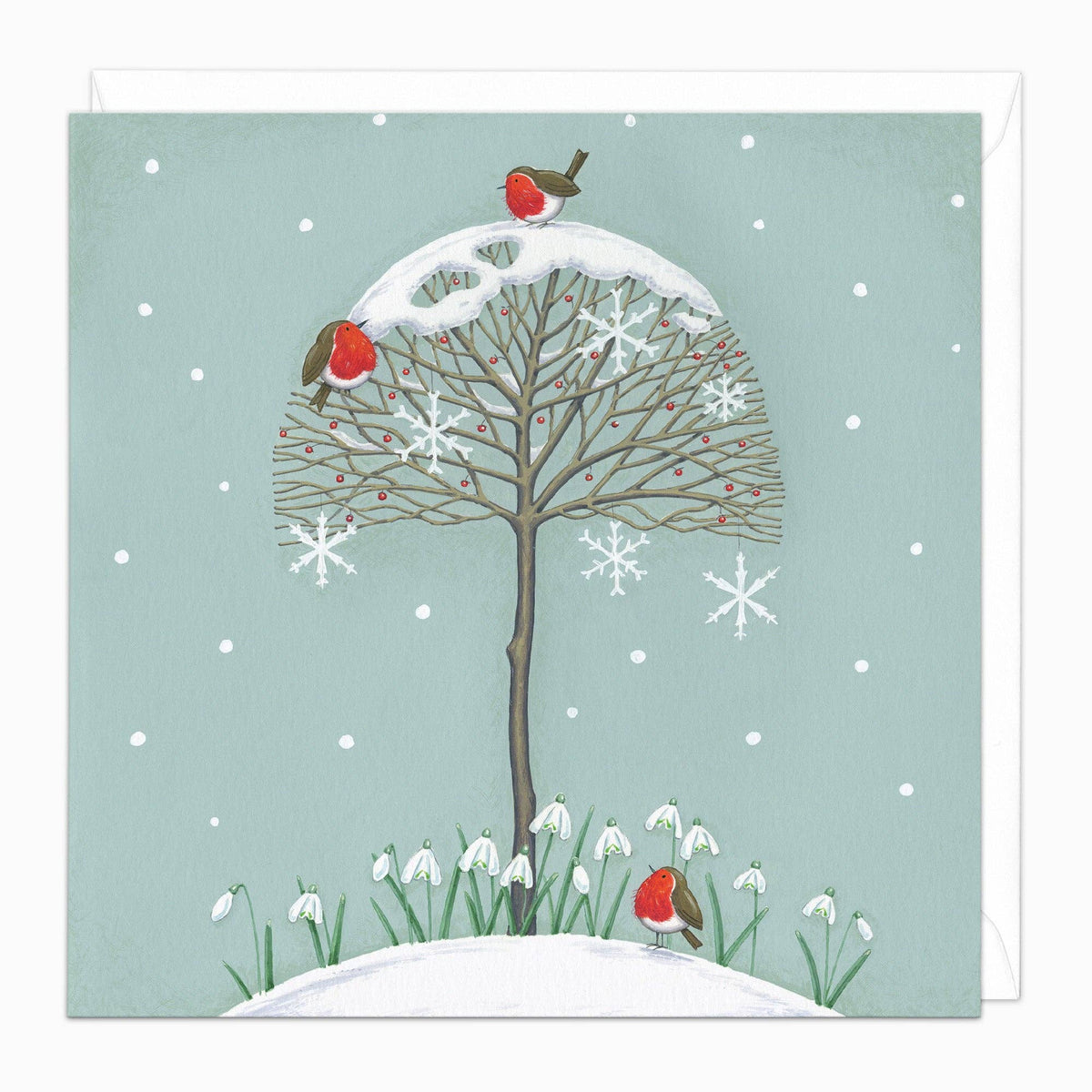 Robins On A Tree Christmas Card