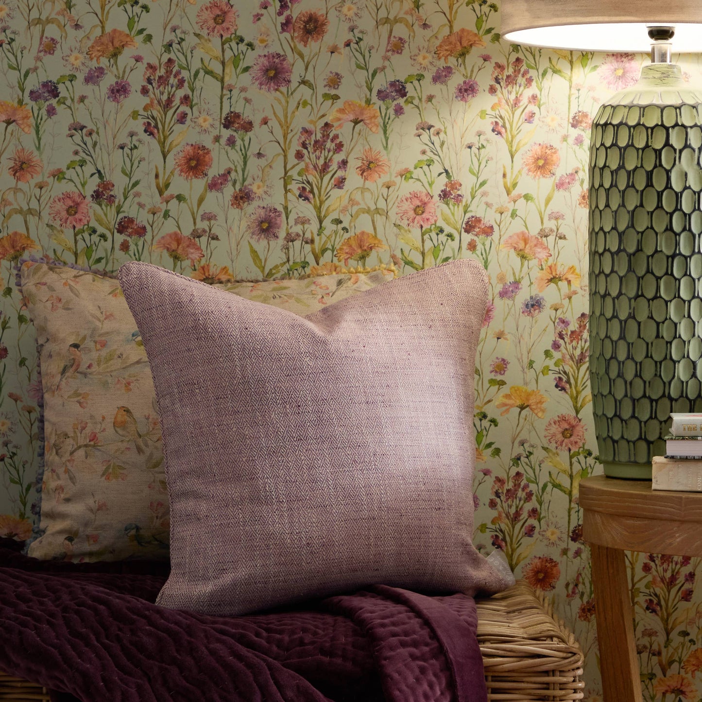 Jedburgh Textured Woven Square Cushion | Heather
