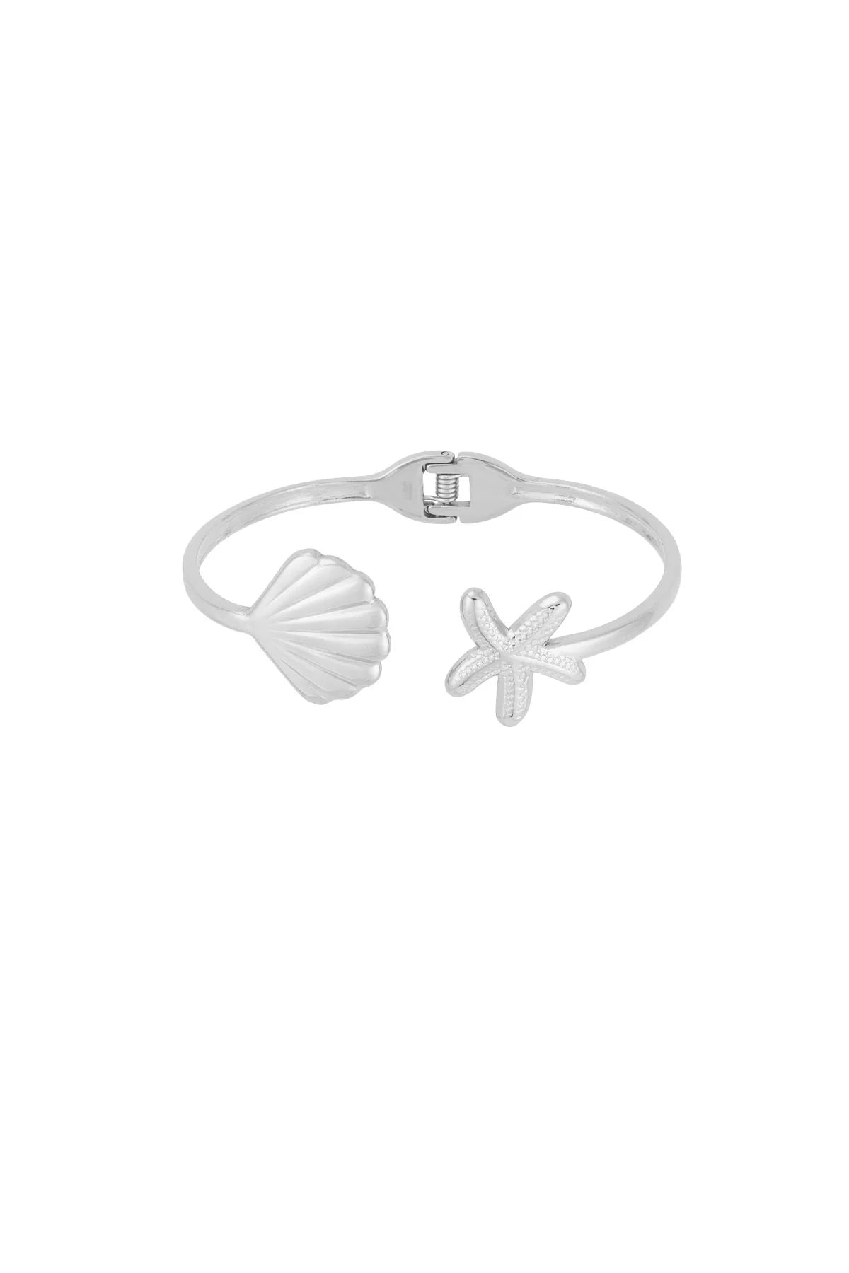 Coastal Charm Starfish & Shell Silver Bangle