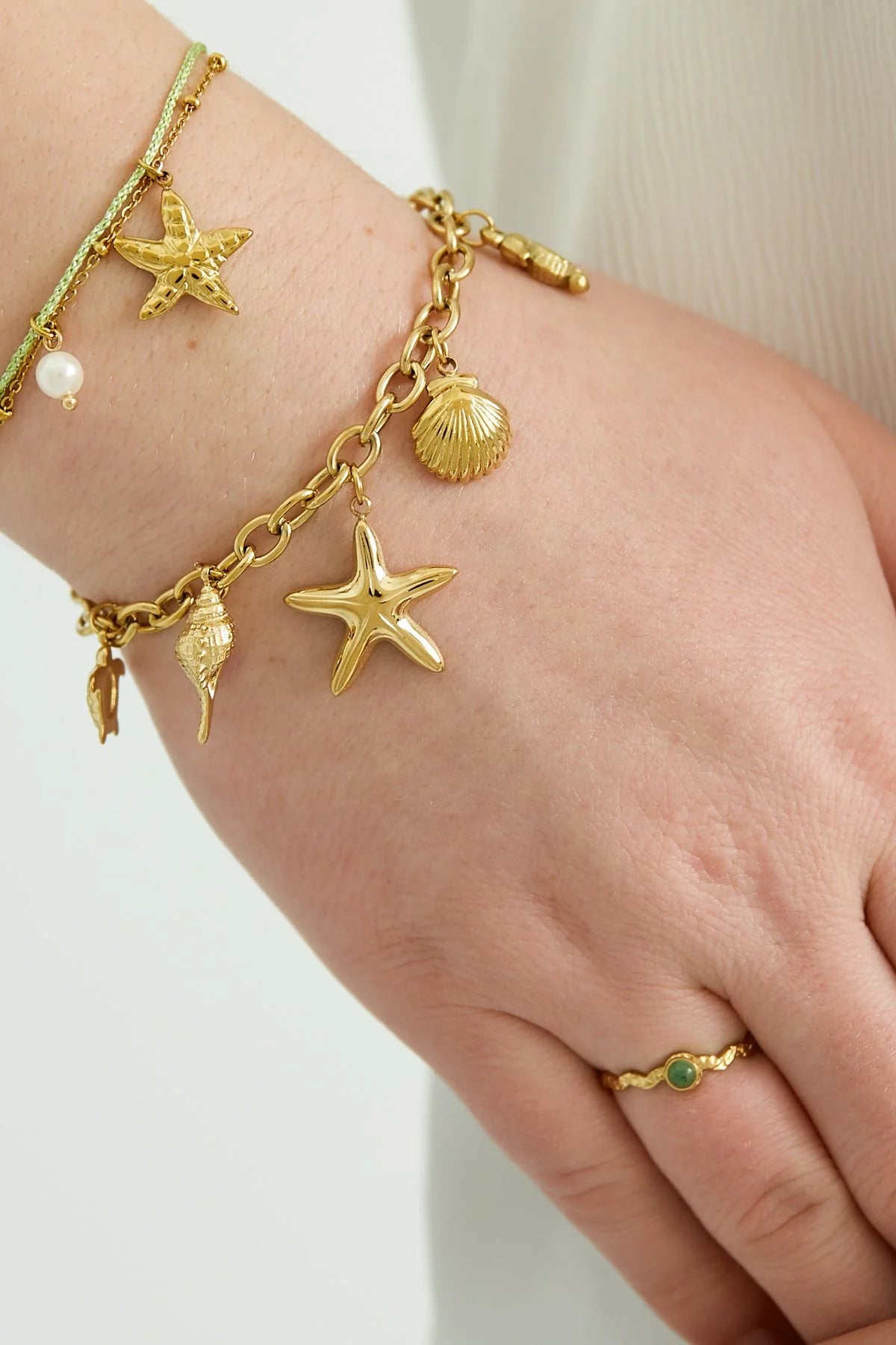 Coastal Charm Starfish Seahorse Turtle Gold Bracelet