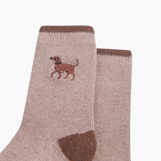 Chocolate Labrador Embroidered Wool Socks