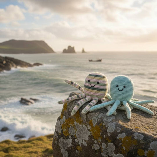Crochet Pastel Octopus Baby Rattle Organic Cotton