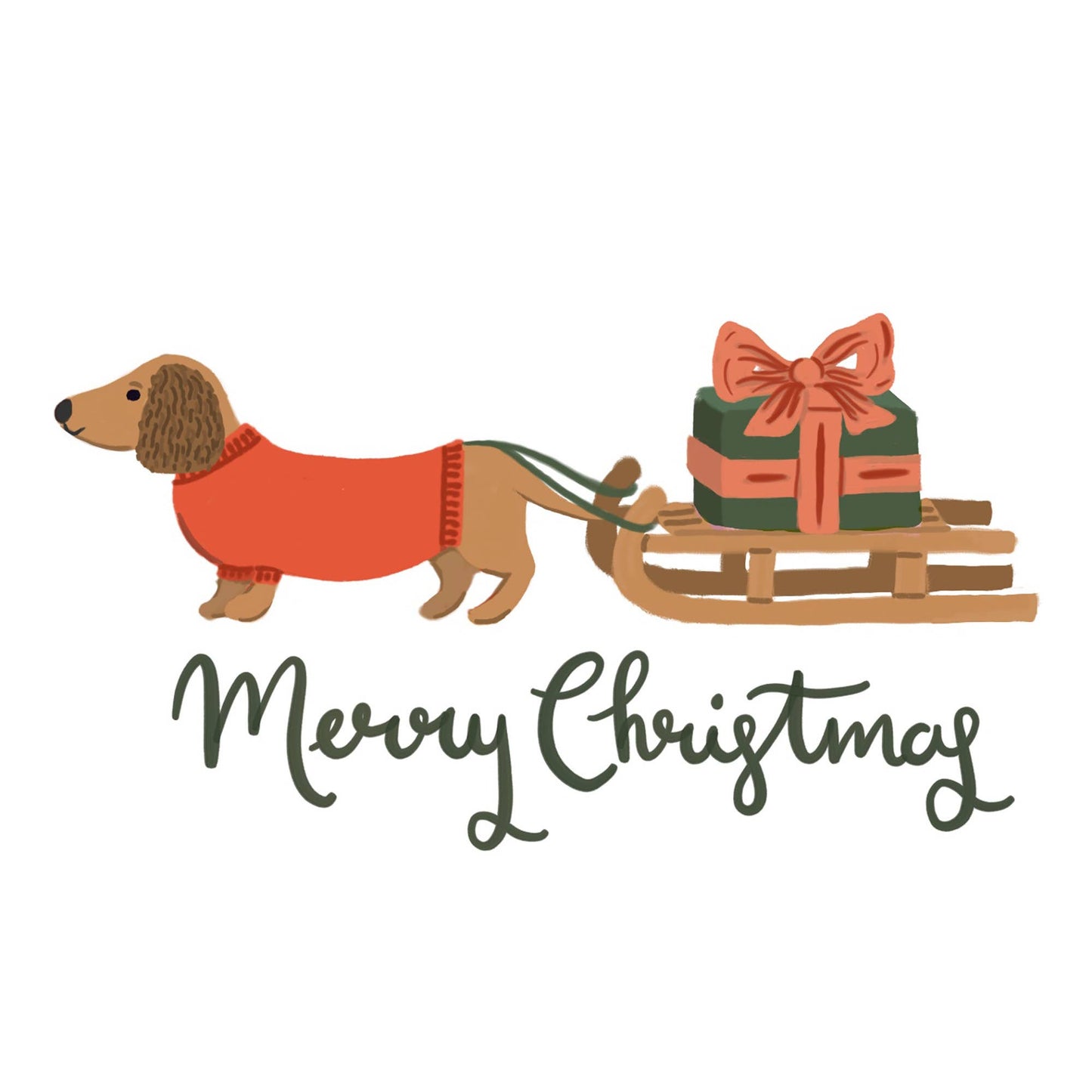 Dachshund and Sledge Christmas Card
