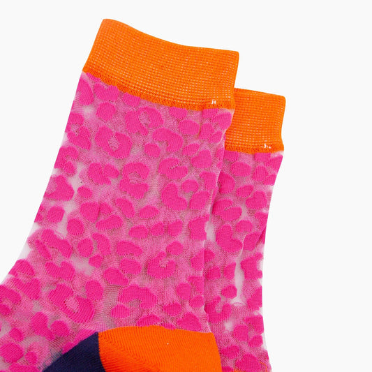 Leopard Print Combed Cotton Sheer Pop Socks