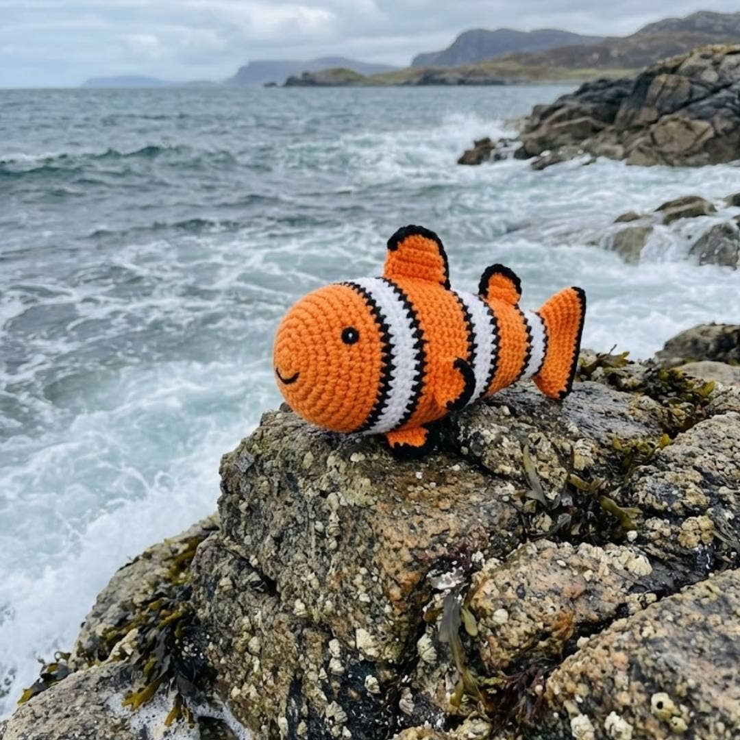 Crochet Clown Fish Baby Rattle Organic Cotton