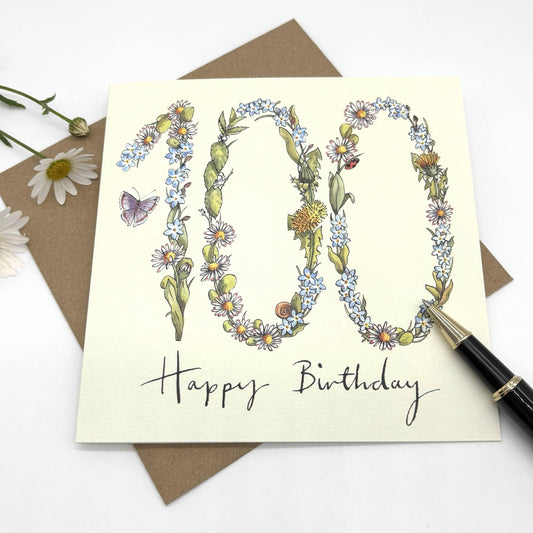 100th Birthday Card - Wildflower