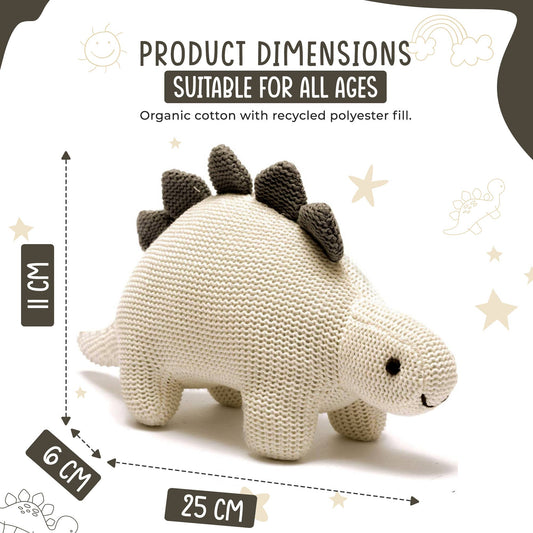 White Organic Cotton Knit Stegosaurus Dinosaur Rattle