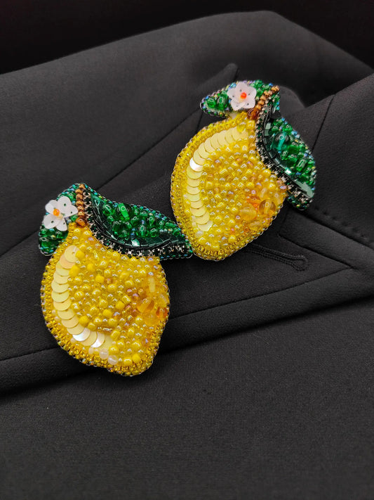 Handmade Lemon Beaded Brooch
