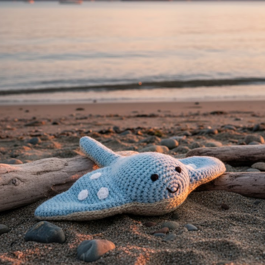Crochet Stingray Baby Rattle Organic Cotton