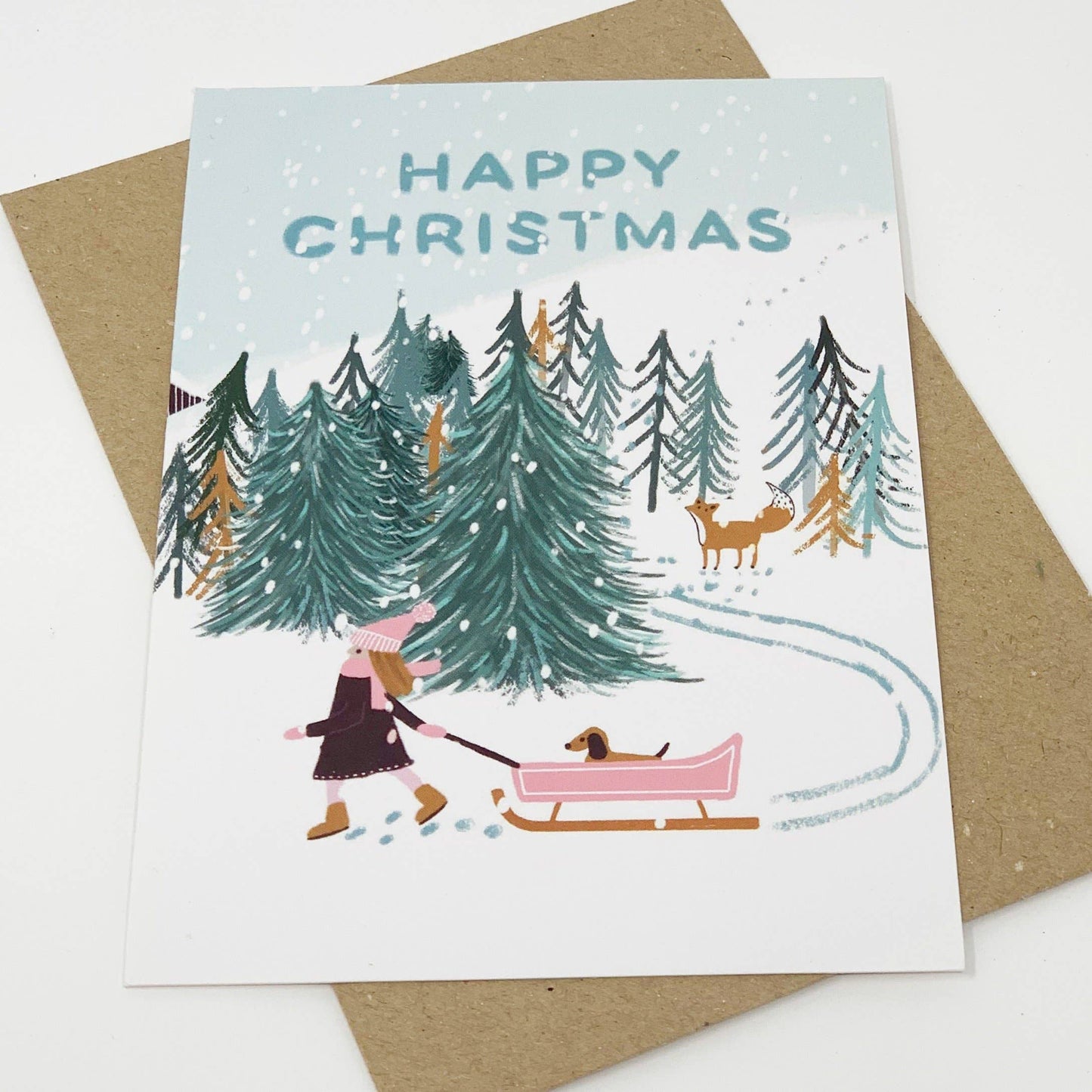 Girl Looking for Christmas Tree Card