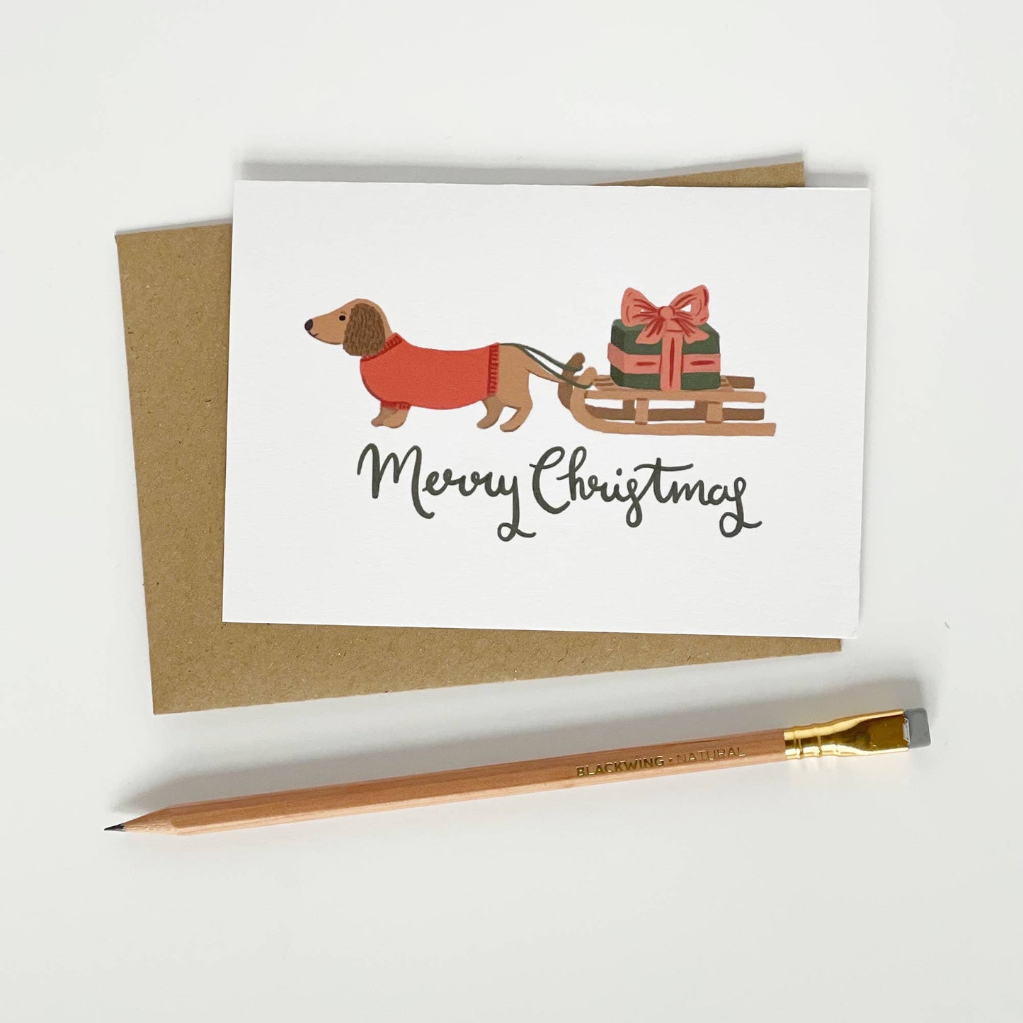 Dachshund and Sledge Christmas Card