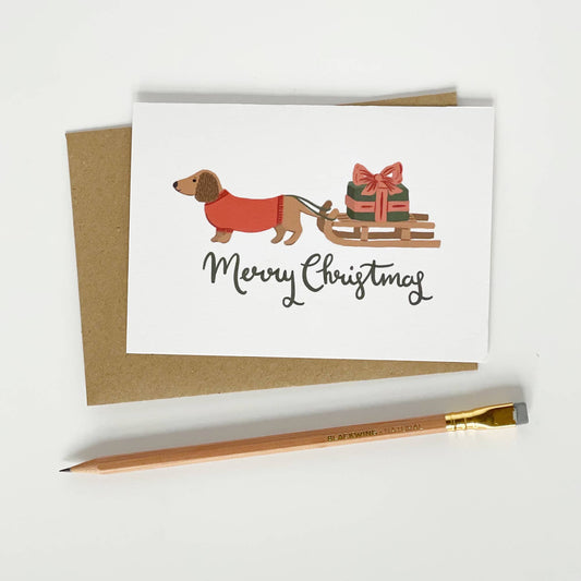 Dachshund and Sledge Christmas Card