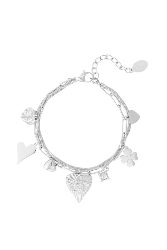Serenity Charm Silver Double Layered Bracelet