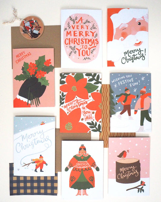 Colourful Bauble Red Christmas Tree Card