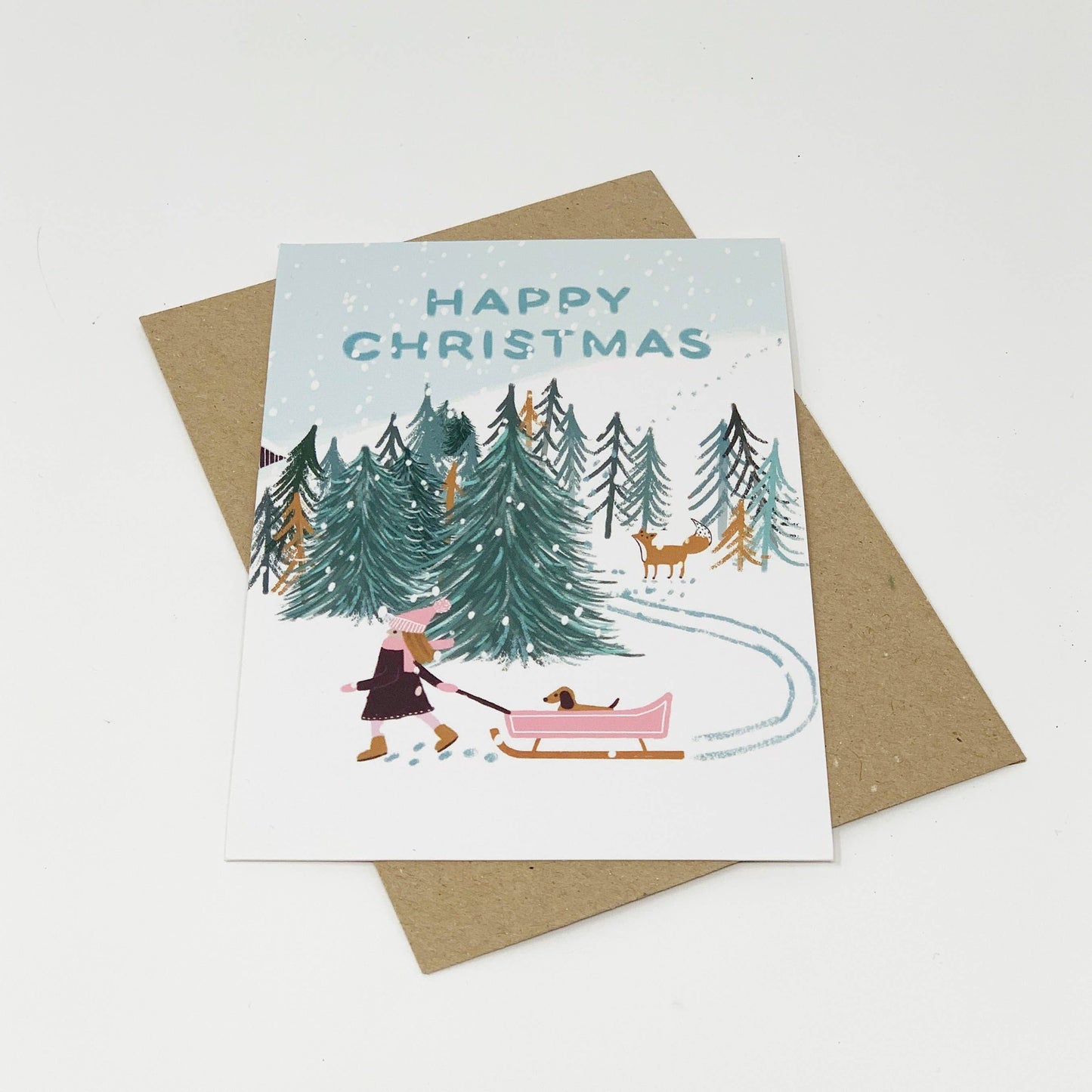 Girl Looking for Christmas Tree Card