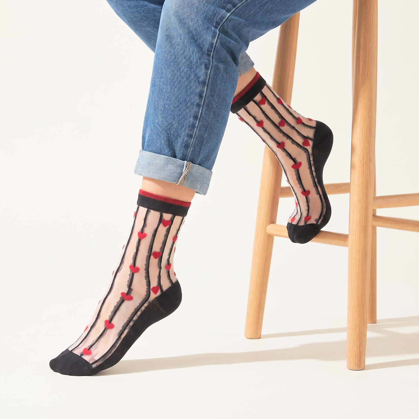 Stripe & Heart Sheer Socks