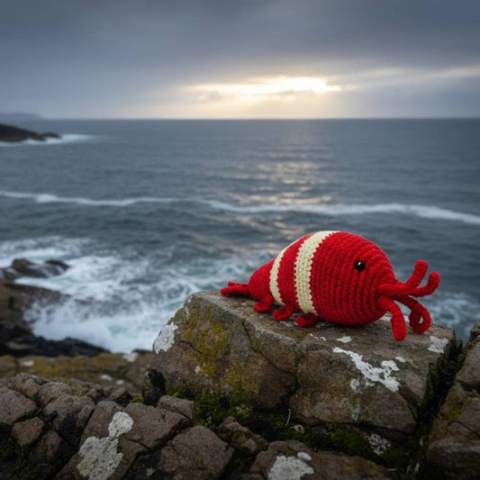 Crochet Shrimp Baby Rattle Organic Cotton