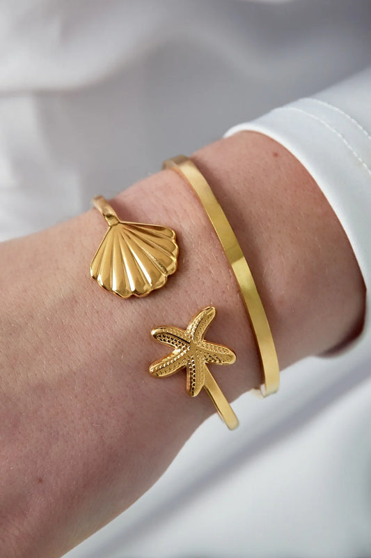 Coastal Charm Starfish & Shell Silver Bangle