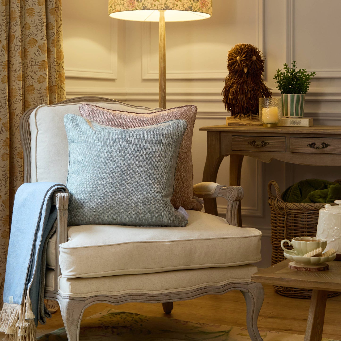 Jedburgh Textured Woven Square Cushion | Teal