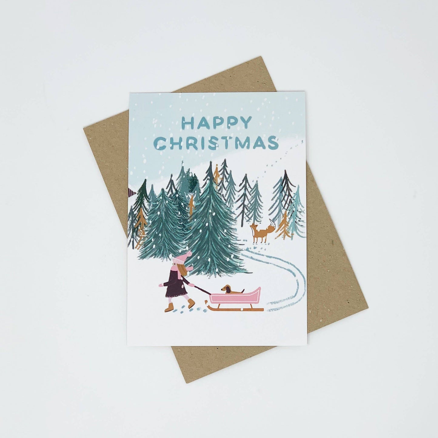 Girl Looking for Christmas Tree Card