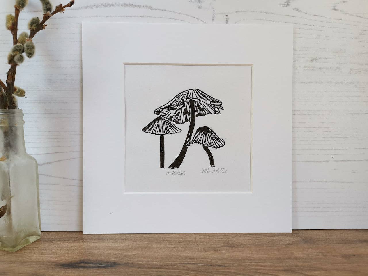 Inkcap Fungi Hand Printed Lino Art Print