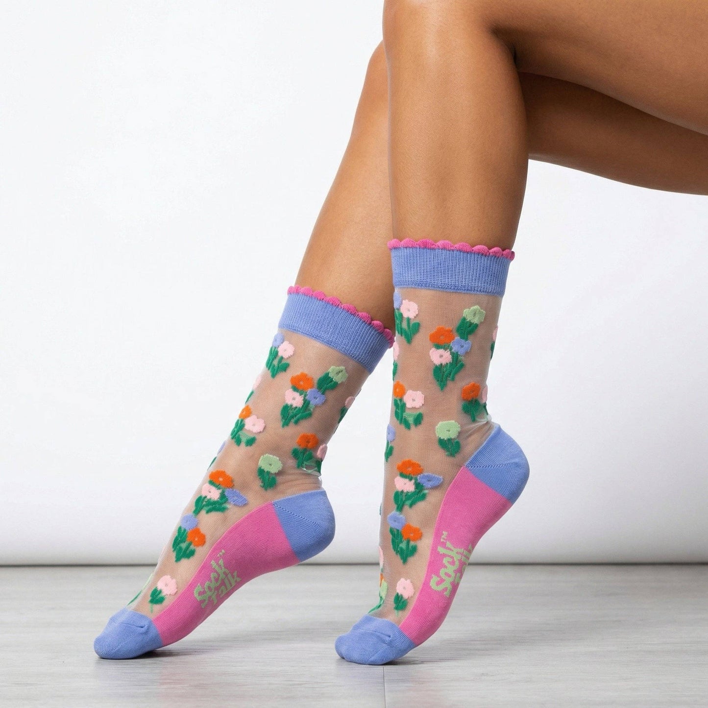 Floral Posy Combed Cotton Sheer Pop Socks