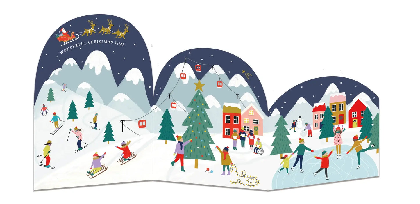 Christmas Village Scene Concertina Christmas Card 