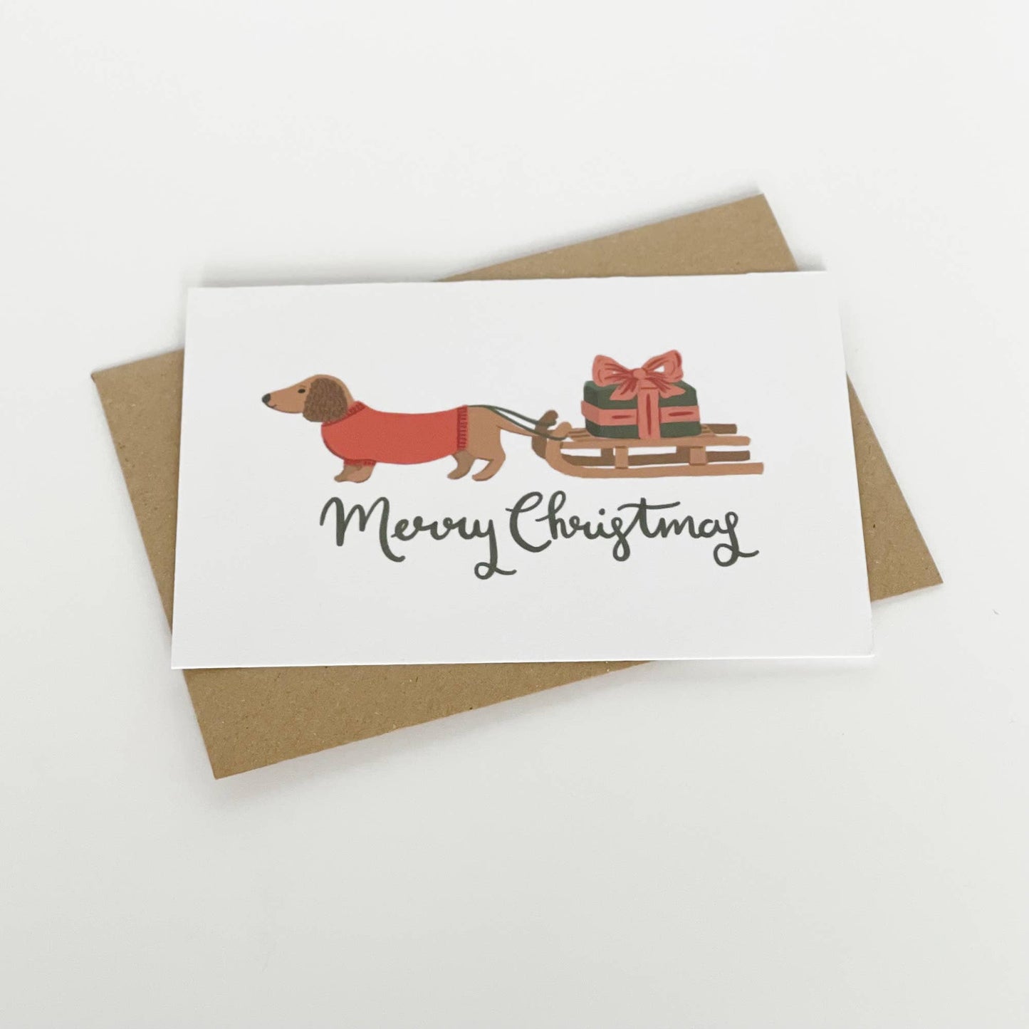 Dachshund and Sledge Christmas Card