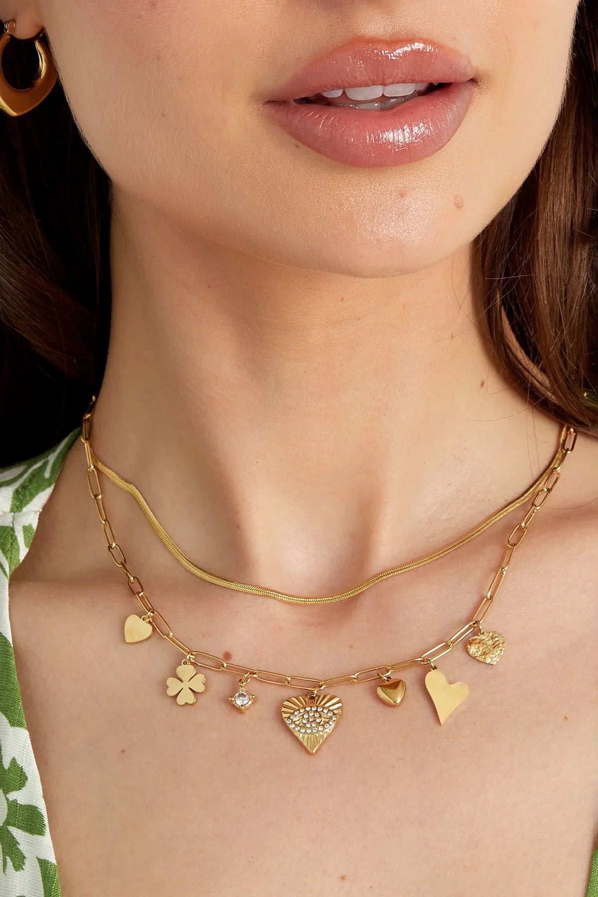 Serenity Charm Silver Double Layered Necklace