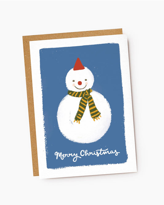 Modern Blue Snowman Christmas Card