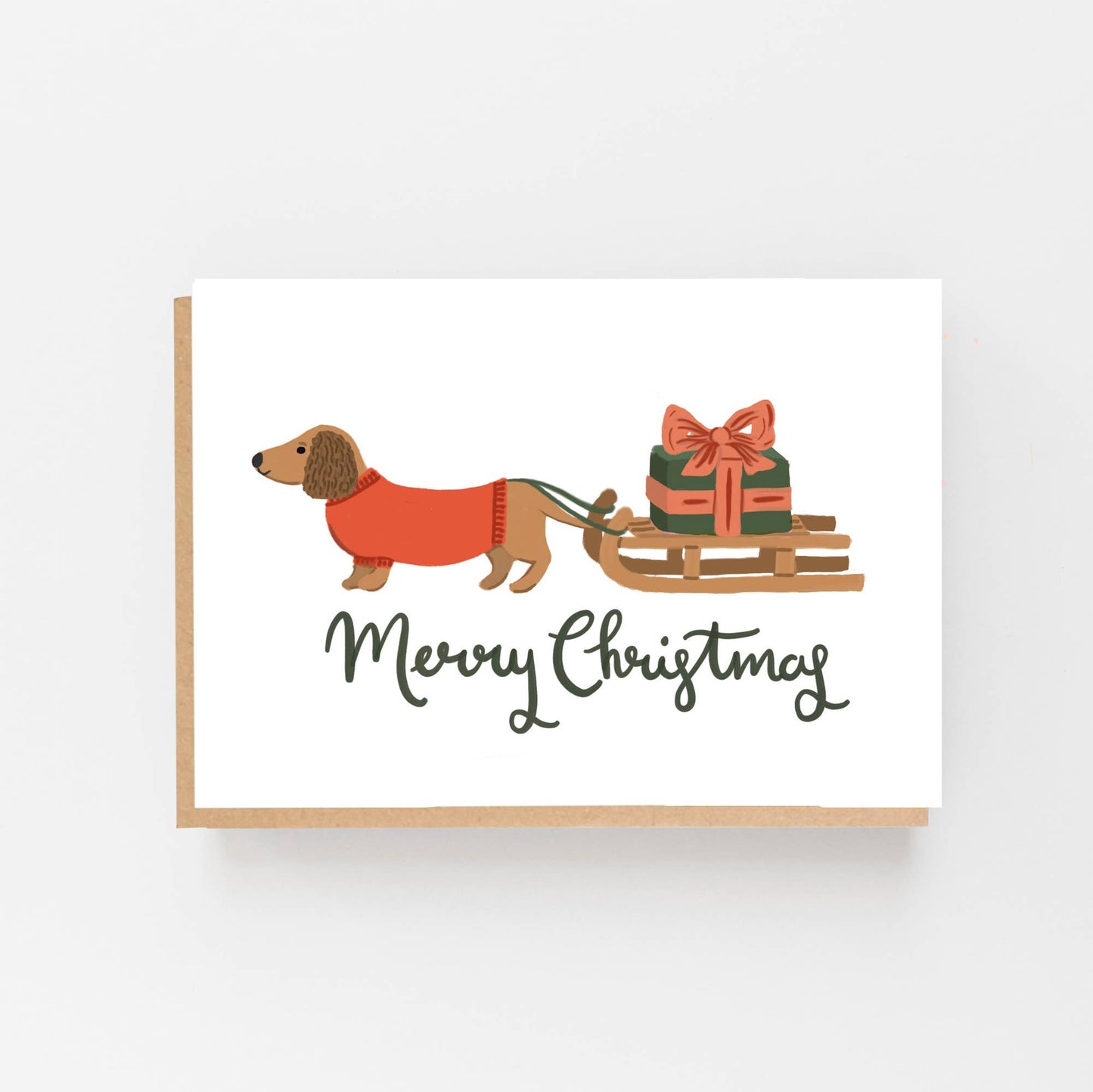 Dachshund and Sledge Christmas Card