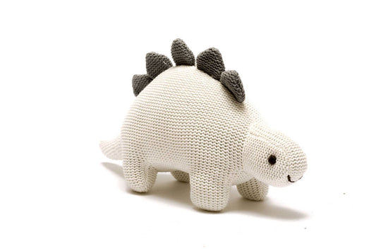 White Organic Cotton Knit Stegosaurus Dinosaur Rattle