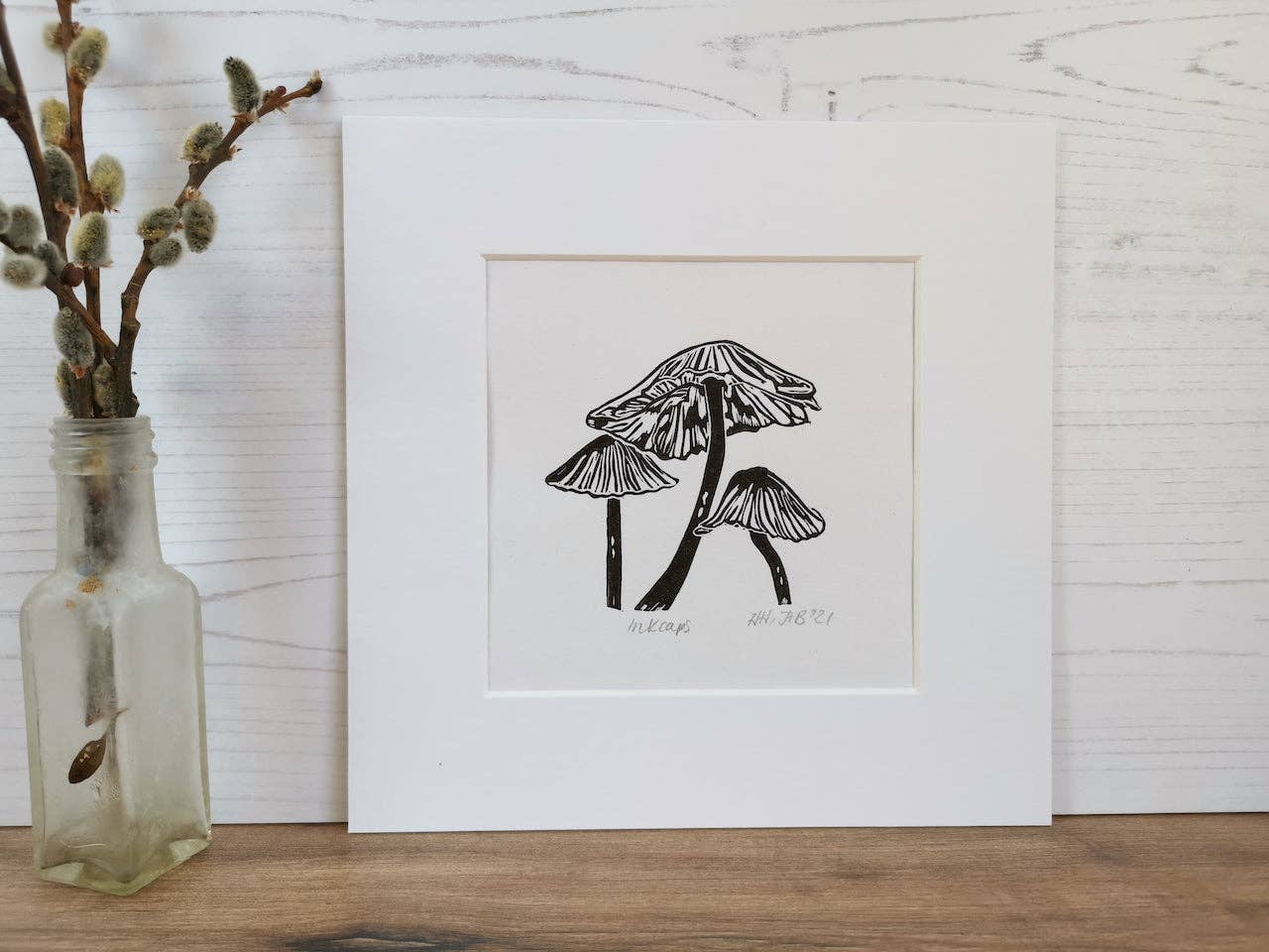Inkcap Fungi Hand Printed Lino Art Print