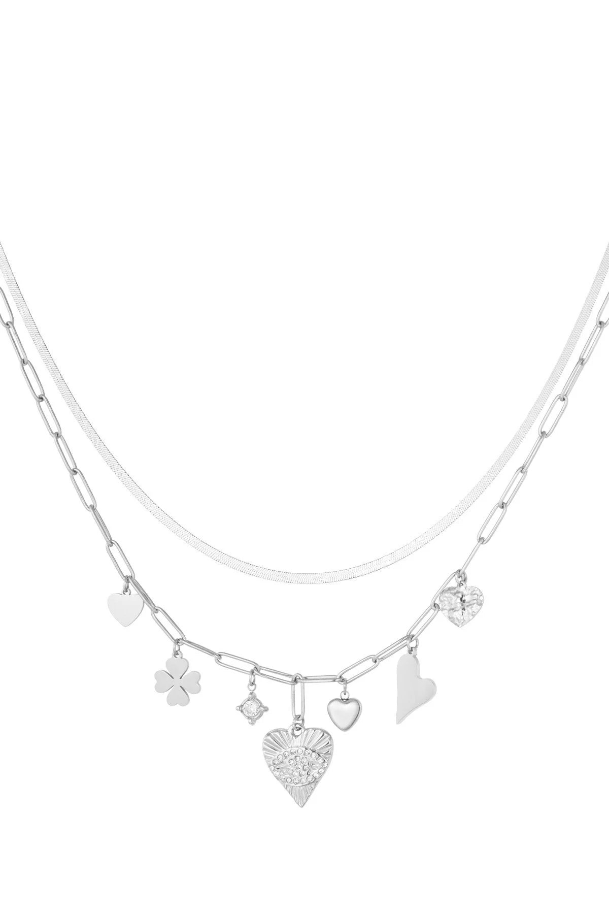Serenity Charm Silver Double Layered Necklace