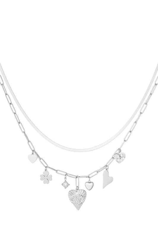 Serenity Charm Silver Double Layered Necklace