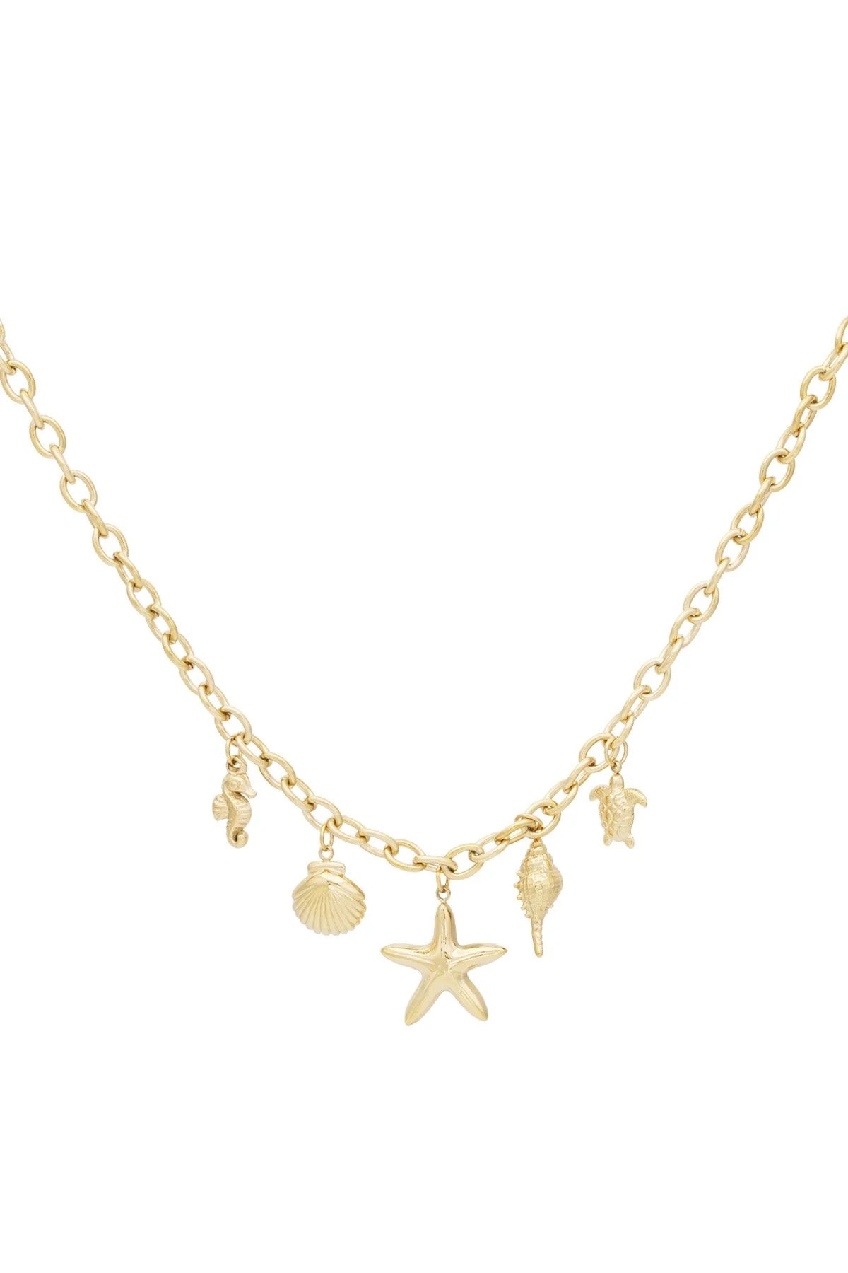 Coastal Charm Starfish Seahorse Turtle Gold Necklace