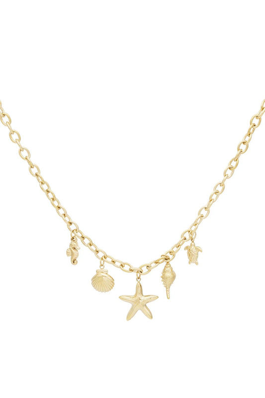 Coastal Charm Starfish Seahorse Turtle Gold Necklace