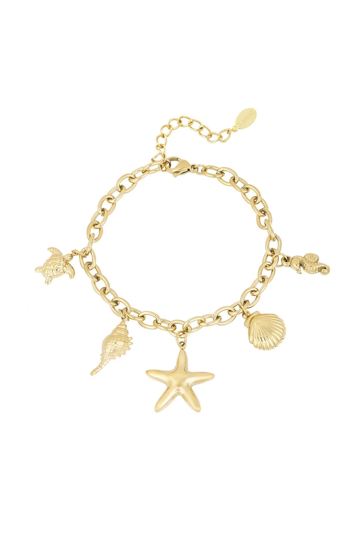 Coastal Charm Starfish Seahorse Turtle Gold Bracelet