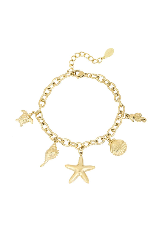 Coastal Charm Starfish Seahorse Turtle Gold Bracelet