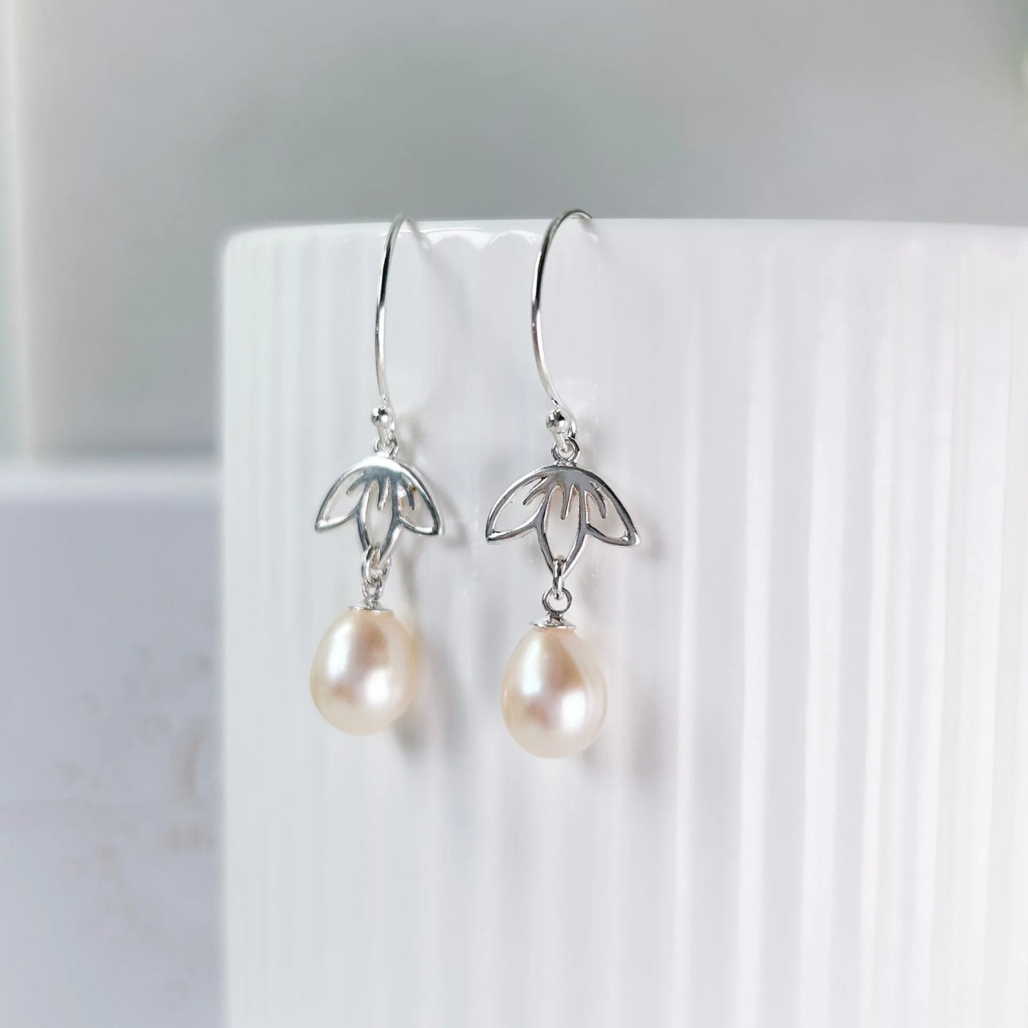 Lotus Flower & Pearl Earrings
