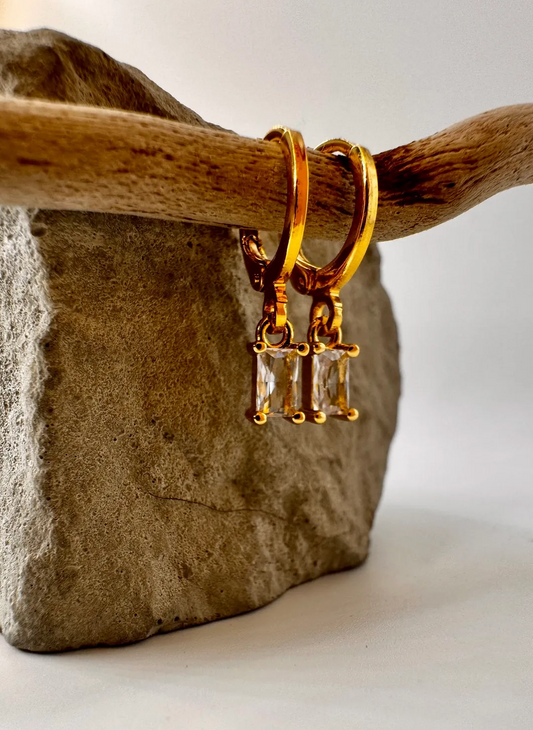 Effie Baguette Zirconia Huggie Earrings