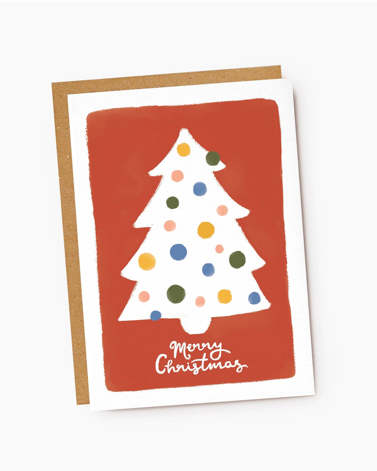 Colourful Bauble Red Christmas Tree Card