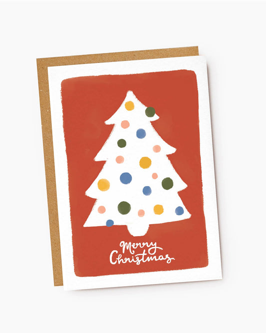 Colourful Bauble Red Christmas Tree Card