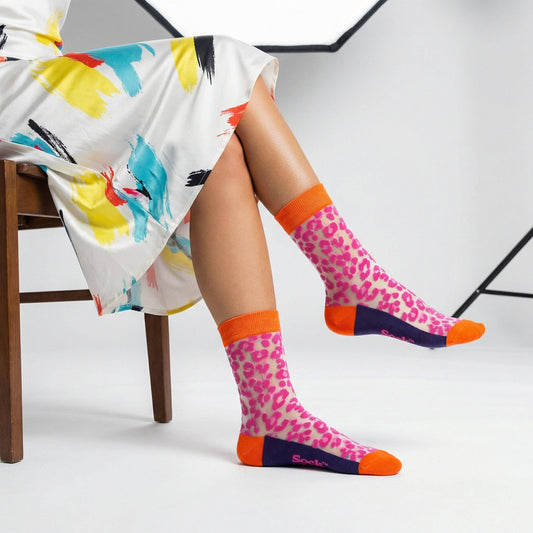Leopard Print Combed Cotton Sheer Pop Socks