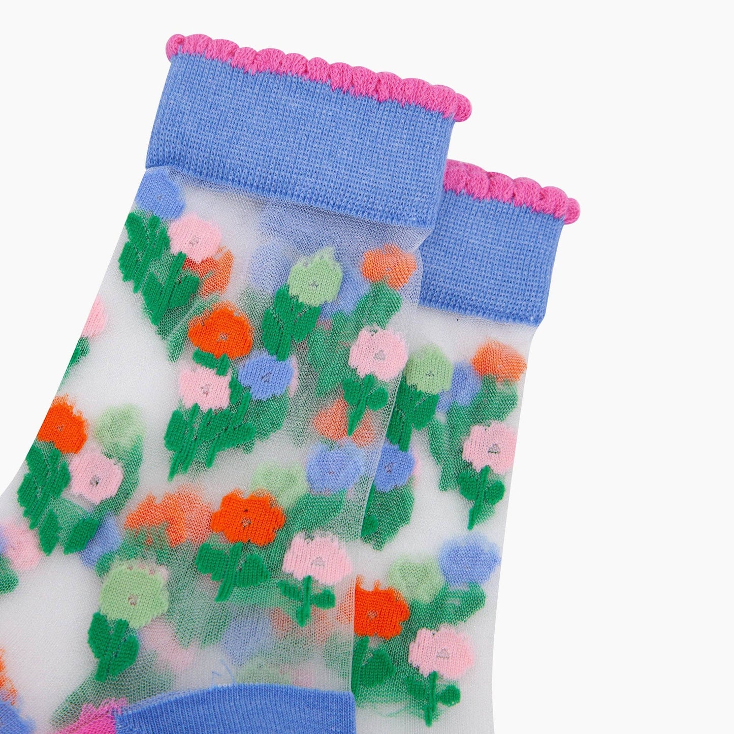 Floral Posy Combed Cotton Sheer Pop Socks