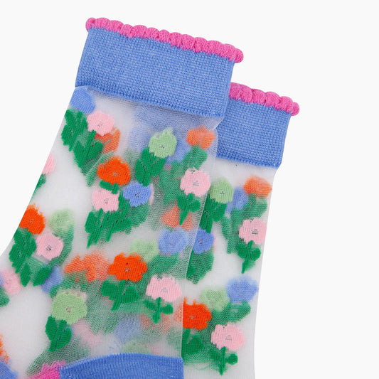 Floral Posy Combed Cotton Sheer Pop Socks